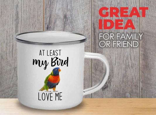 Bird Lover Camper Mug 12oz - Bird loves me - Hummingbird Nest Cage Parrot Dad Gardening Outdoor Birdwatcher Feeder