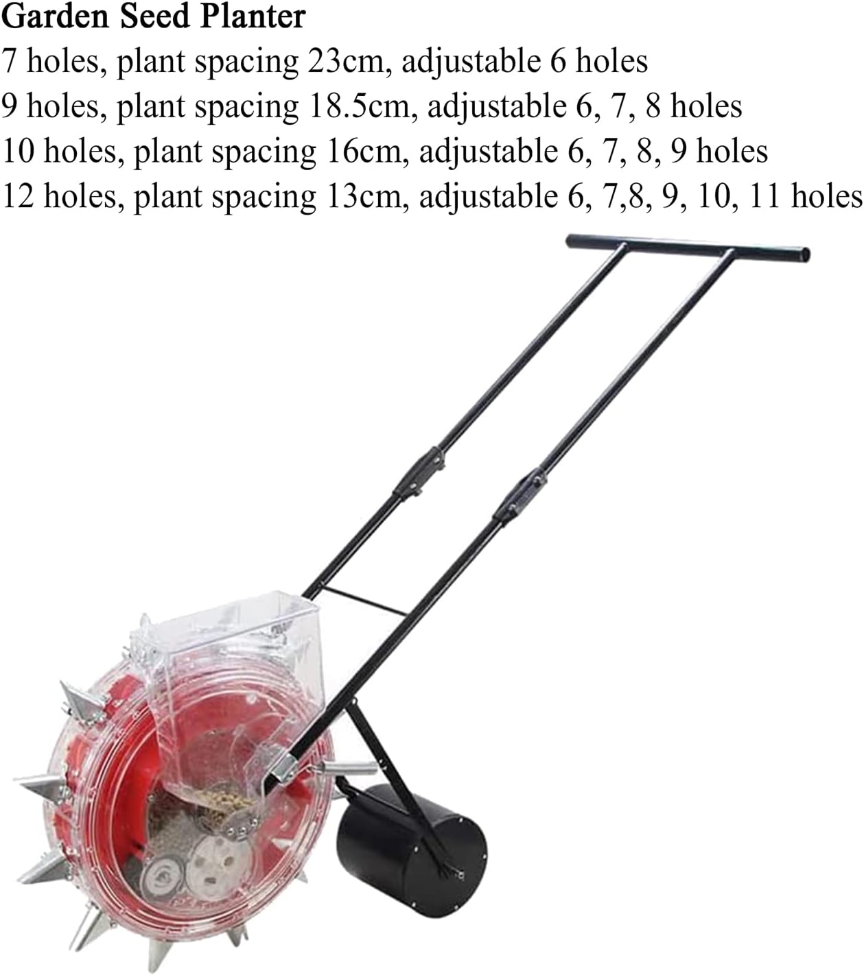 Precision Metal Manual Seeder, Walk-Behind Garden Planter with 12 Holes, Clear Seed Storage Box for Efficient Backyard Agriculture and Easy Seed Sowing