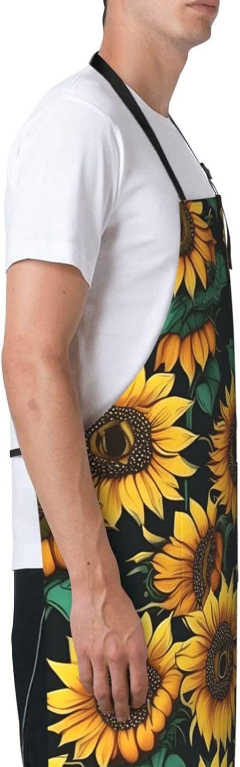 YANYU Sunflower Print 28x33 In Kitchen Apron Stylish Chef Apron with P