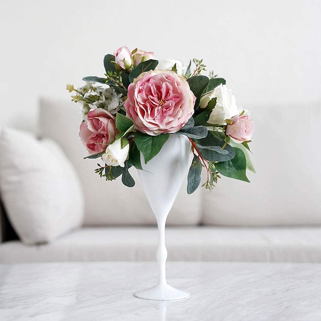 Artificial Flower and Tall Stand Vase Set Rose Simulation Flower,DIY Fake Flowers in A Vase for Home Wedding Party Garden Decoration