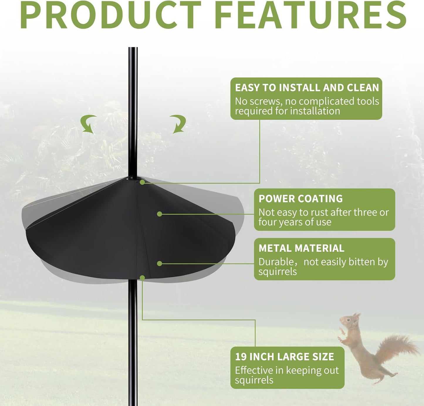 19 Inch Metal Squirrel Baffle for Bird Feeder Pole, 2-in-1 Large Outdoor Squirrel Baffles for Pole Mount and Shepherd’s Hook, Hanging Baffle Feeders to Deter Squirrels or Small Animals - 1PC