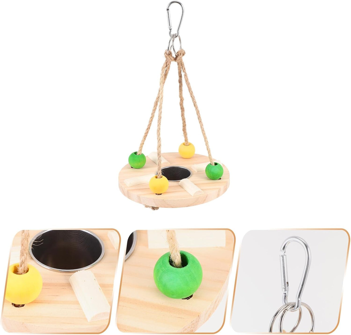 Wooden Hanging Bird Feeder Swing with Feeding Cup for Parrots Outdoor 