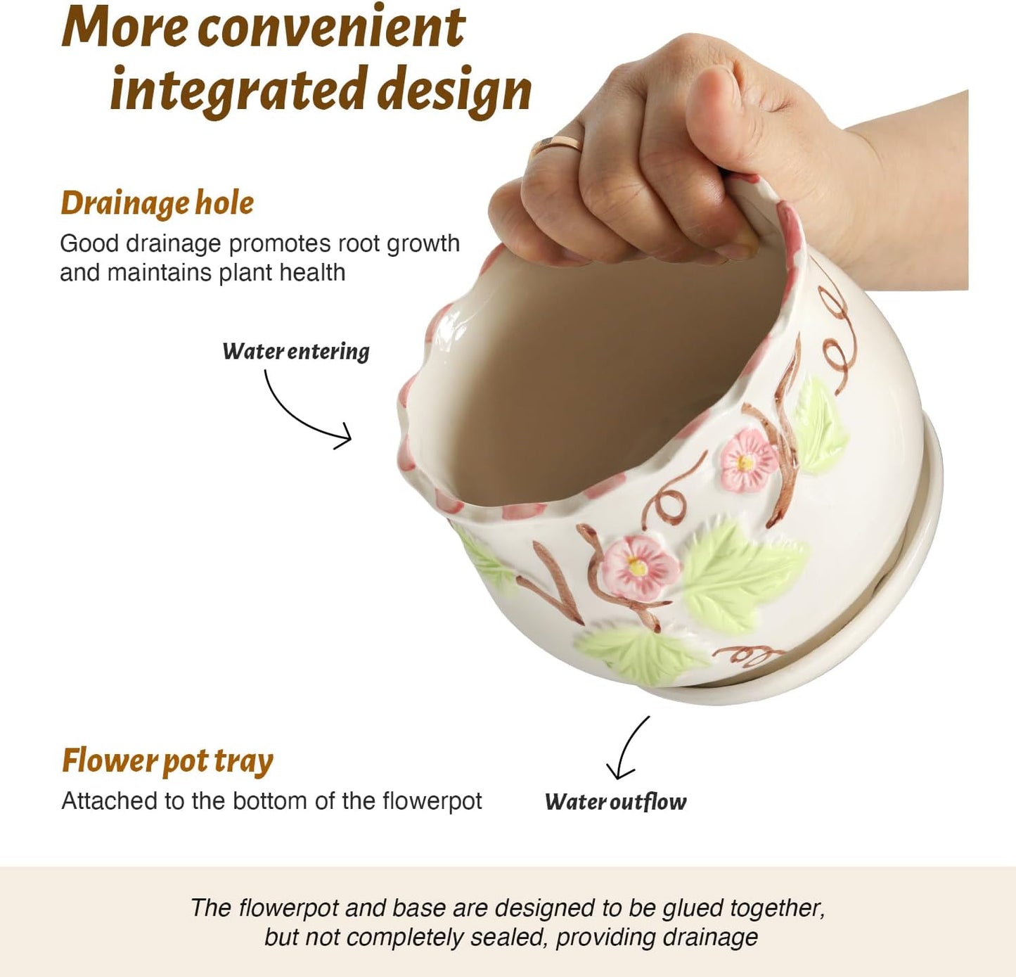 Ceramic Plant Pots with Drainage Holes and Saucers, Round Flower Pots 