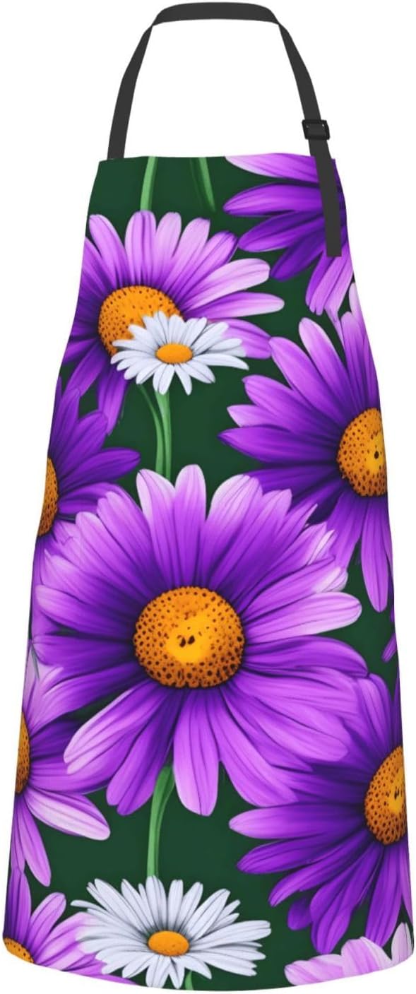 YANYU Purple Daisy Print 28x33 In Kitchen Apron Stylish Chef Apron wit
