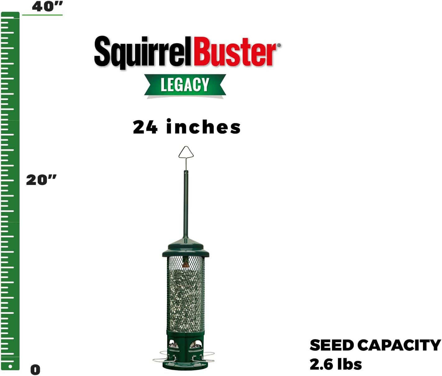 Squirrel Buster Legacy Squirrel-Proof Bird Feeder for Wild Birds – 4 Metal Removable Perches, 2.6 lb Seed Capacity, Chew-Proof Design, Easy to Clean, Green