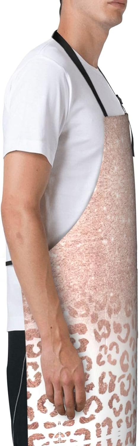rose gold glitter print Waterproof apron with pocket adjustable cookin