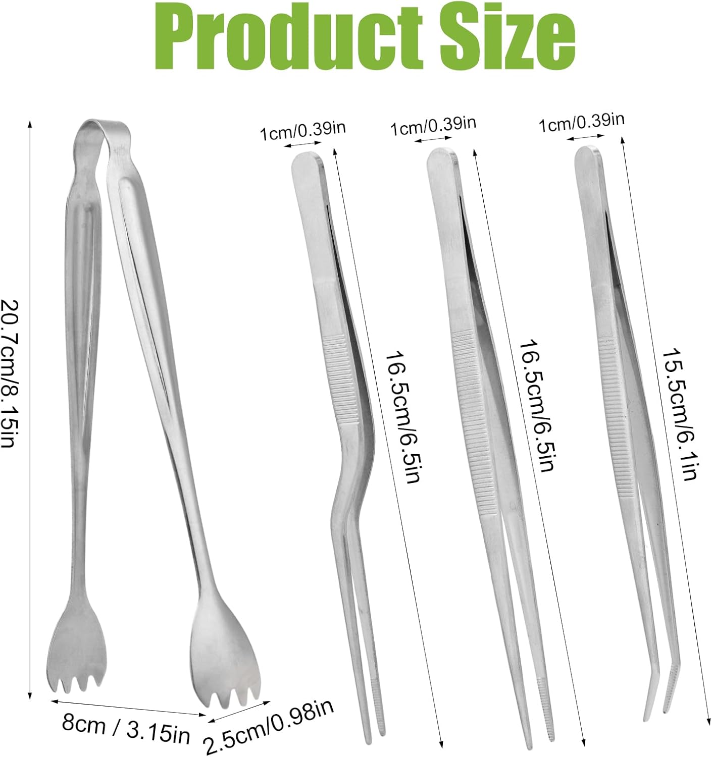 Seedling Transplant Tong & 3pcs Tweezers Set, Stainless Steel Long Thi