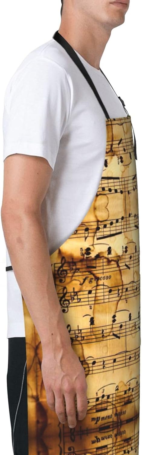 Music Note Print Print Laundry apron 28x33 In Waterproof Kitchen Apron with Pockets for Cooking Baking