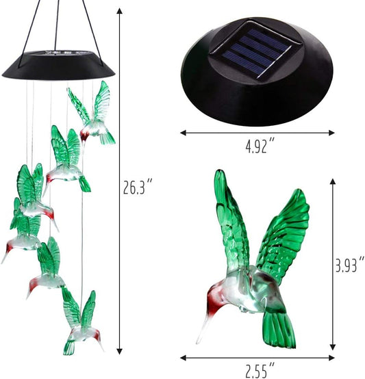 MorTime LED Solar Hummingbird Wind Chime, 25" Mobile Hanging Wind Chim