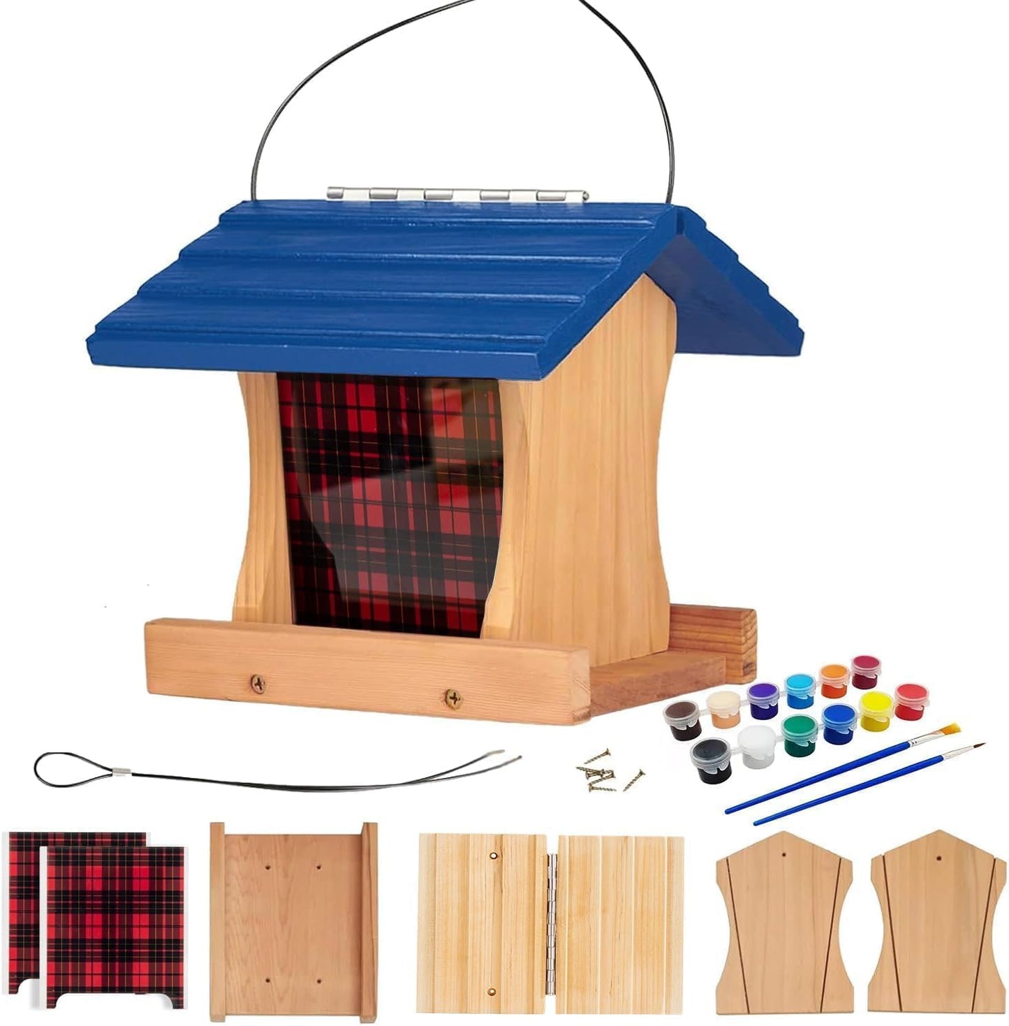 Ranch Hopper Bird Feeders for Outside Extra Thickness 13/16", Bird Feeder Kit for Adult to Build - Alaskan Red Cedar Wood Birdhouse Building with Hanging Cable, Paints and Brushes -Patented(A)