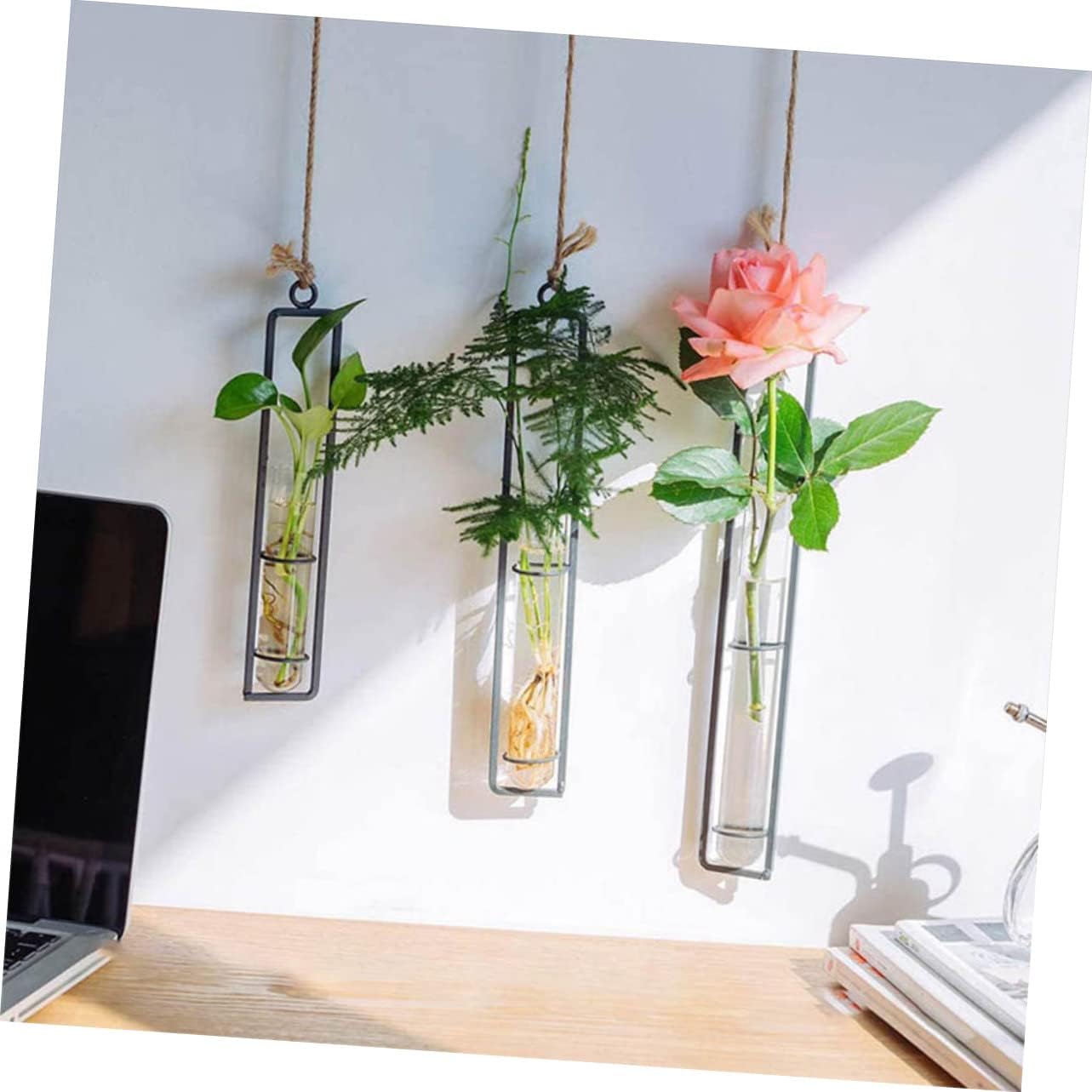 Glass Hanging Planter Tubes Iron Art Hydroponic Vase for and Garden De