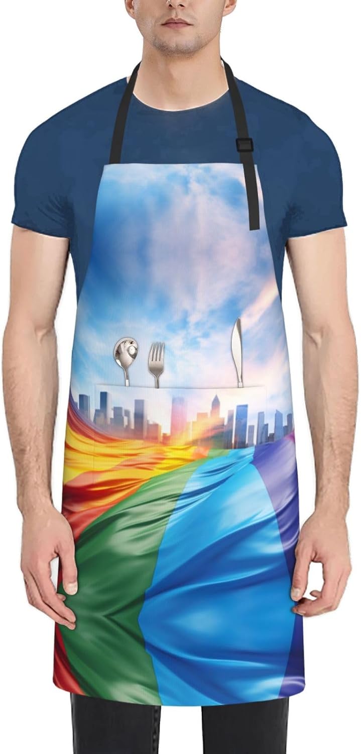 Pride Flag print Waterproof apron with pocket adjustable cooking apron for adult kitchen bibs to bake