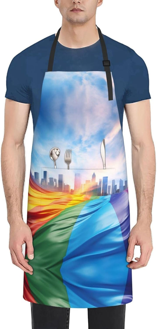 Pride Flag print Waterproof apron with pocket adjustable cooking apron for adult kitchen bibs to bake