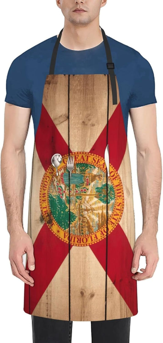 YANYU Florida flag wood grain Print 28x33 In Kitchen Apron Stylish Che