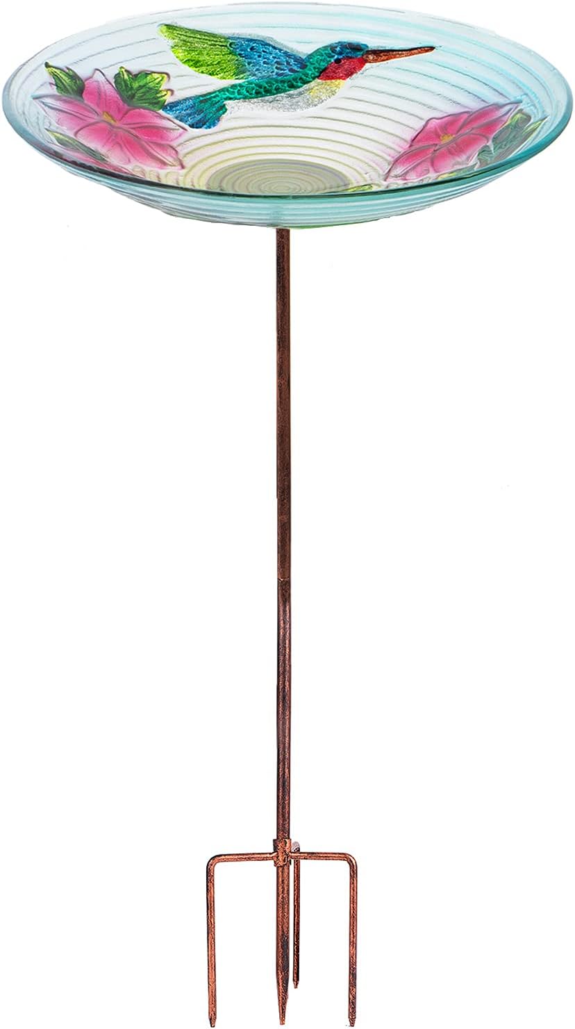 MUMTOP Glass Bird Bath, Garden Outdoor Birdbaths Birdfeeder with Metal