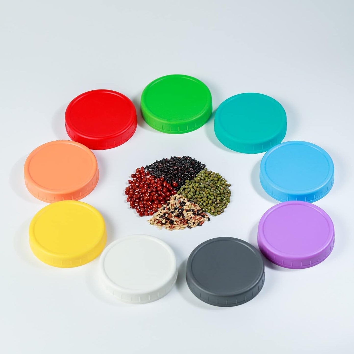 9Pcs Mason Jar Lids, Regular Mouth Plastic Mason Lids, Leak Proof Canning Lid with Silicone Ring for Ball, Kerr and More, Reusable Can Tops, Colored Caps Covers for Jars
