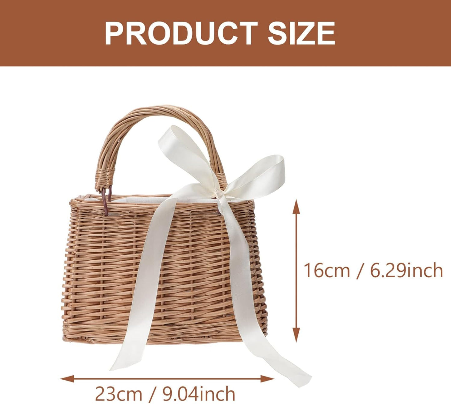 ABOOFAN Rattan Handbag Small Wicker Basket Purse with Handle Rectangul