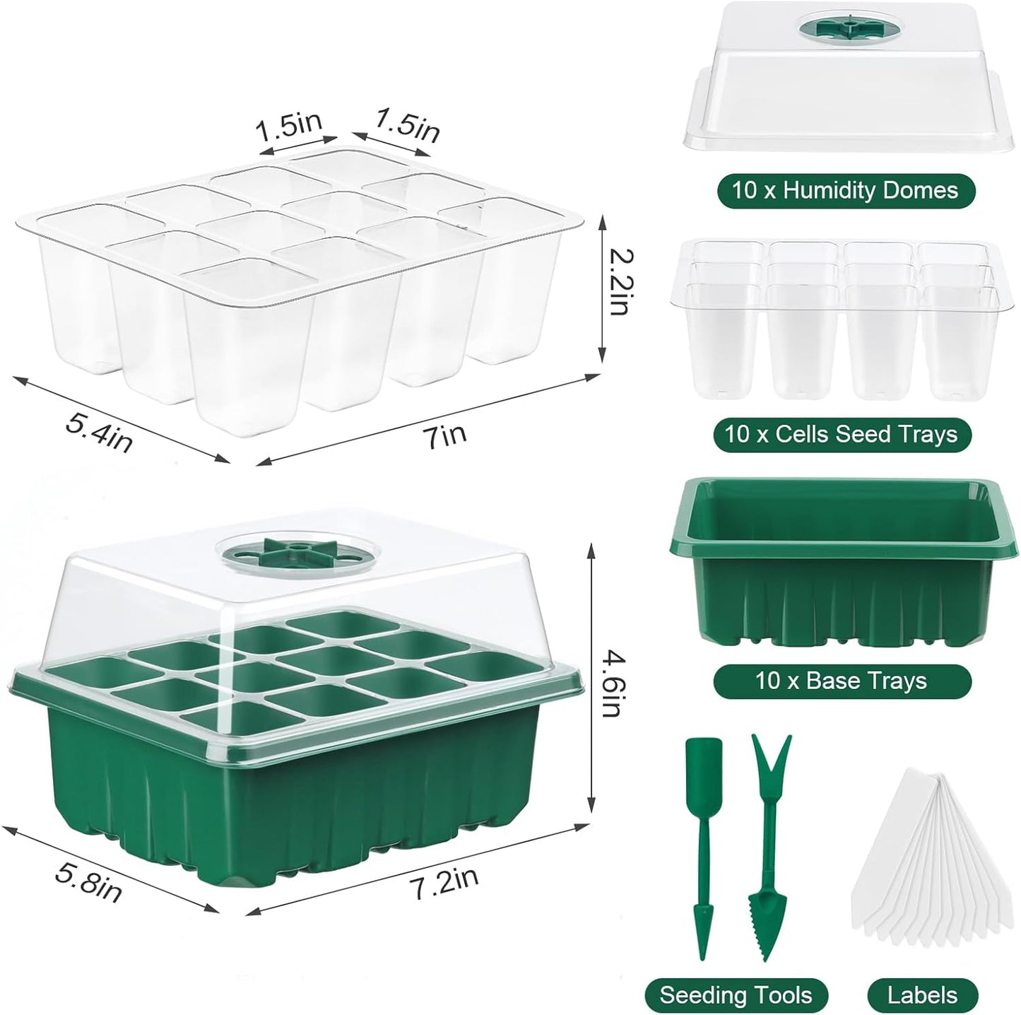 10 Pack Seed Starter Tray Seed Starter Kit (120 Cells Total Tray) with