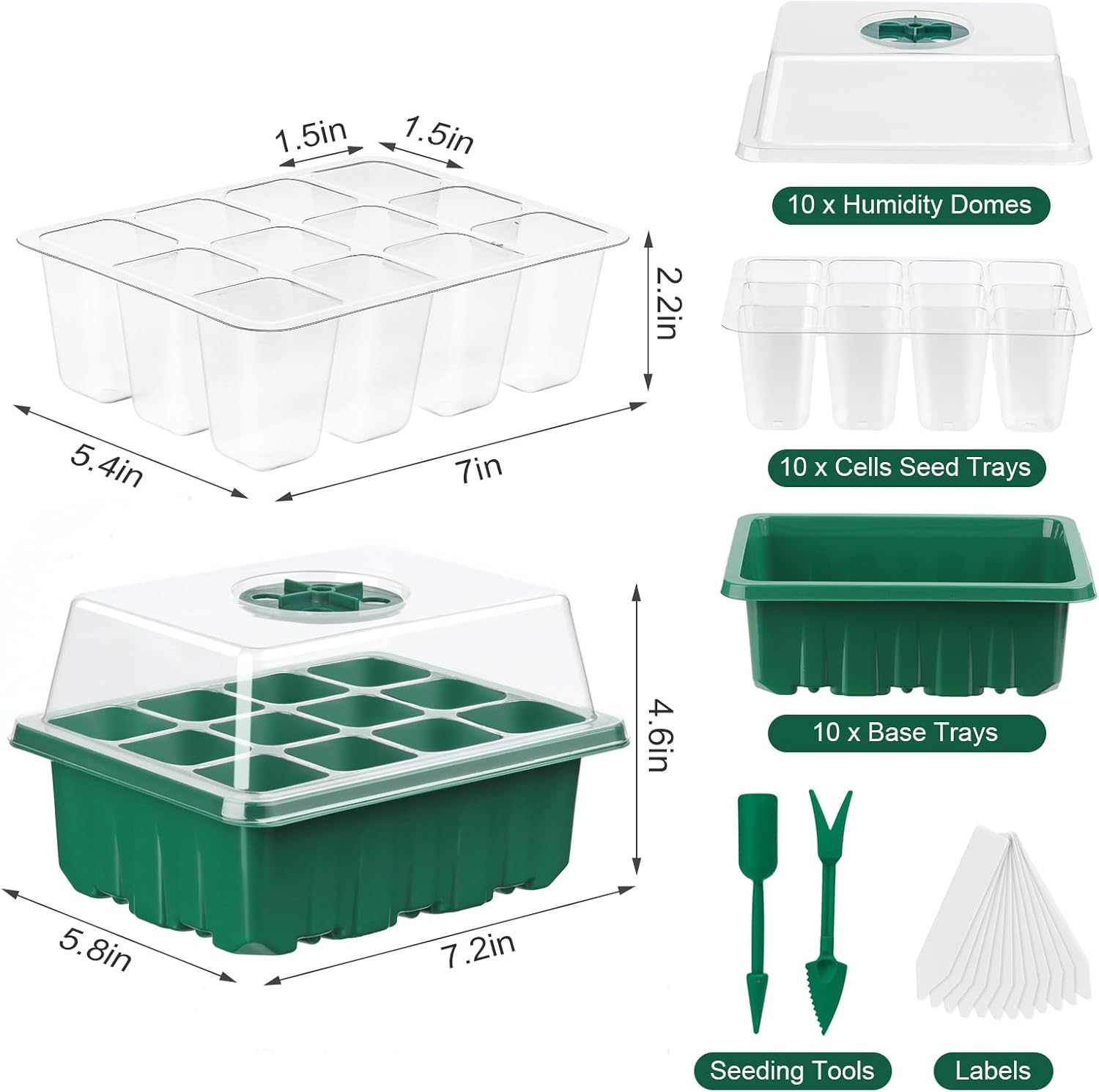 10 Pack Seed Starter Tray Seed Starter Kit (120 Cells Total Tray) with
