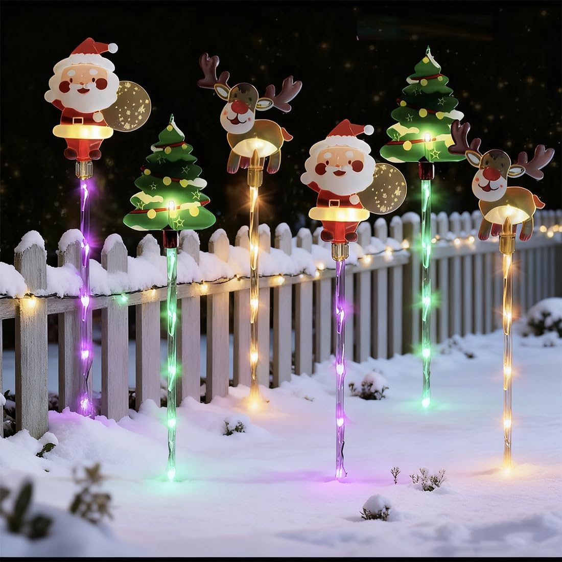 Moving Christmas Lights, 6 Pack of Moving Christmas Solar Lights, Waterproof LED Colorful Stakes Outdoor, Moving Christmas Tree & Reindeer Decorations for Yard, Garden, Courtyard, and Path (A-Style)