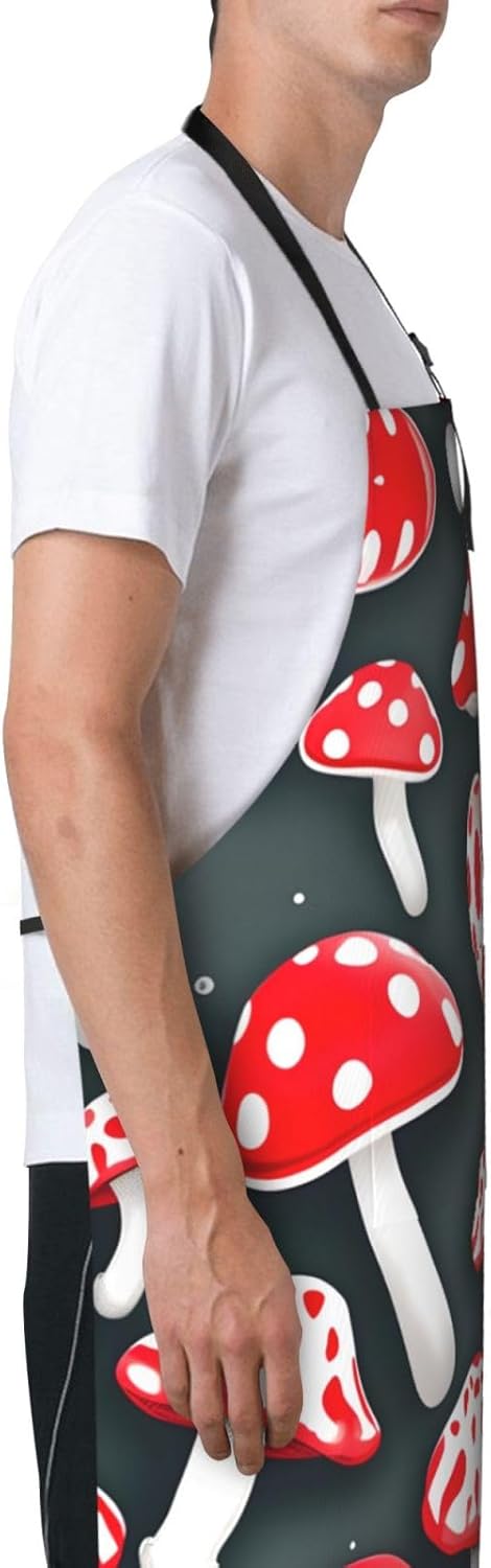 Red White Mushroom Print Laundry apron 28x33 In Waterproof Kitchen Apr
