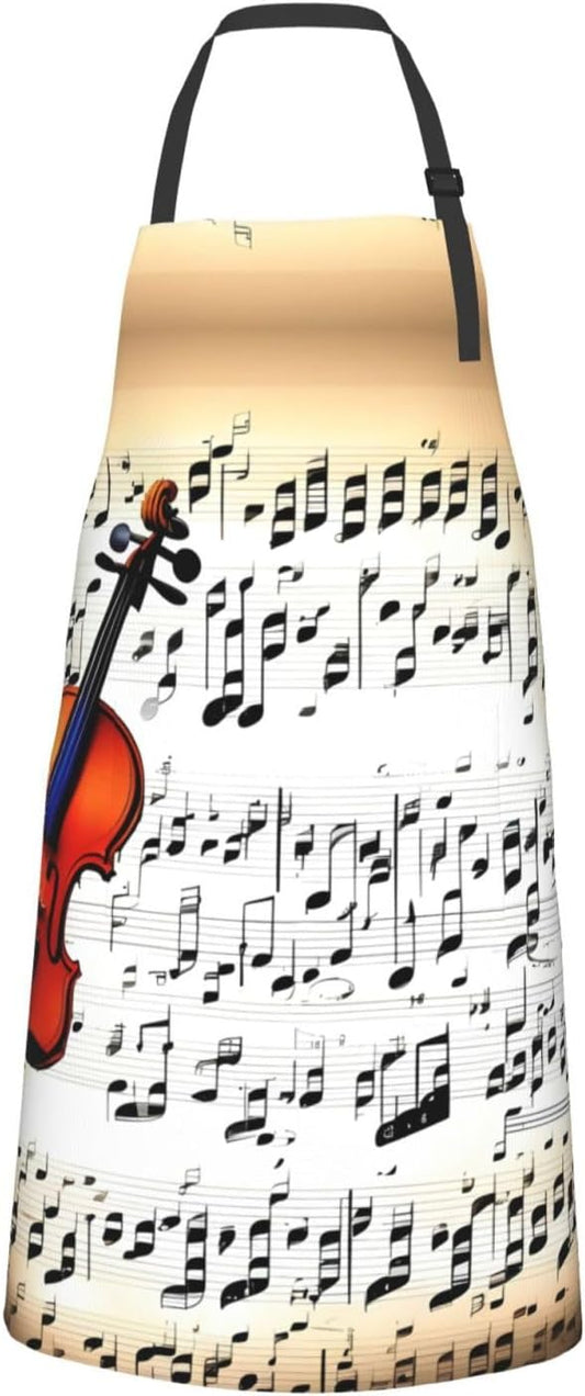Violin Sheet Music print Waterproof apron with pocket adjustable cooking apron for adult kitchen bibs to bake