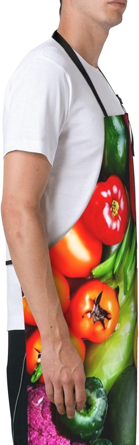 fresh vegetables fruits print Waterproof apron with pocket adjustable cooking apron for adult kitchen bibs to bake