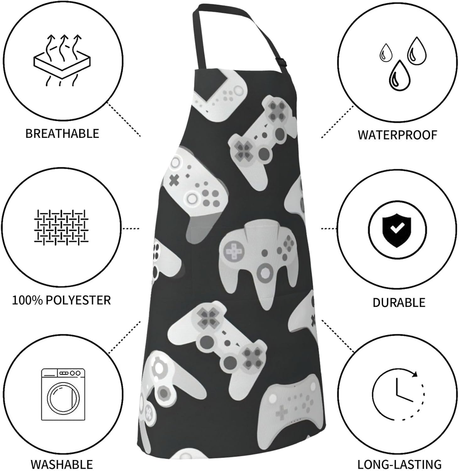 Game Controller Print Laundry apron 28x33 In Waterproof Kitchen Apron 