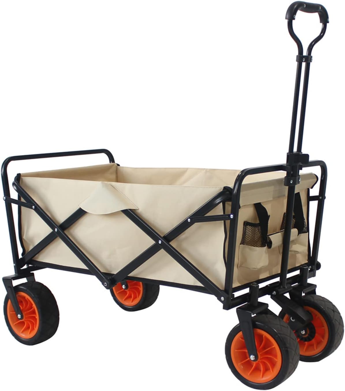 Heavy Duty Collapsible Folding Wagon - Portable Utility Cart with 360° Swivel Wheels for Outdoor, Beach, Camping & Grocery - 176lbs Capacity - Beige Garden Cart
