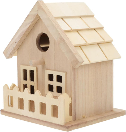 Wooden Bird House Outdoor Small Bird Nest Hanging Feeder Home Garden Decoration 7.08X5.51X5.11 Inch Natural Wood