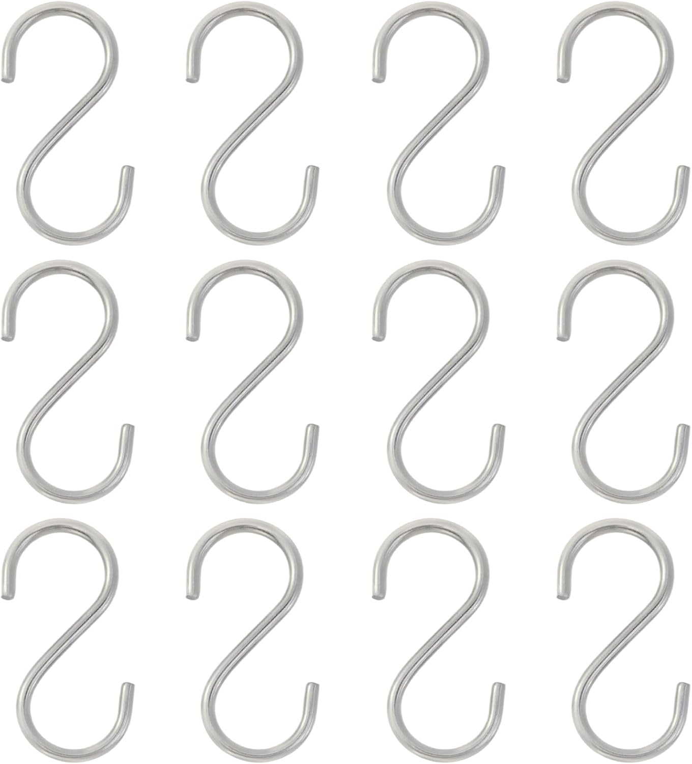 12 Pcs Small S Hooks for Hanging Heavy Duty,2 Inch Small Thick S Hooks for Hammocks, Plants, Chain Hardware, Bird Feeders, Garden Tools, Pots, Pans, Stainless Steel Silver