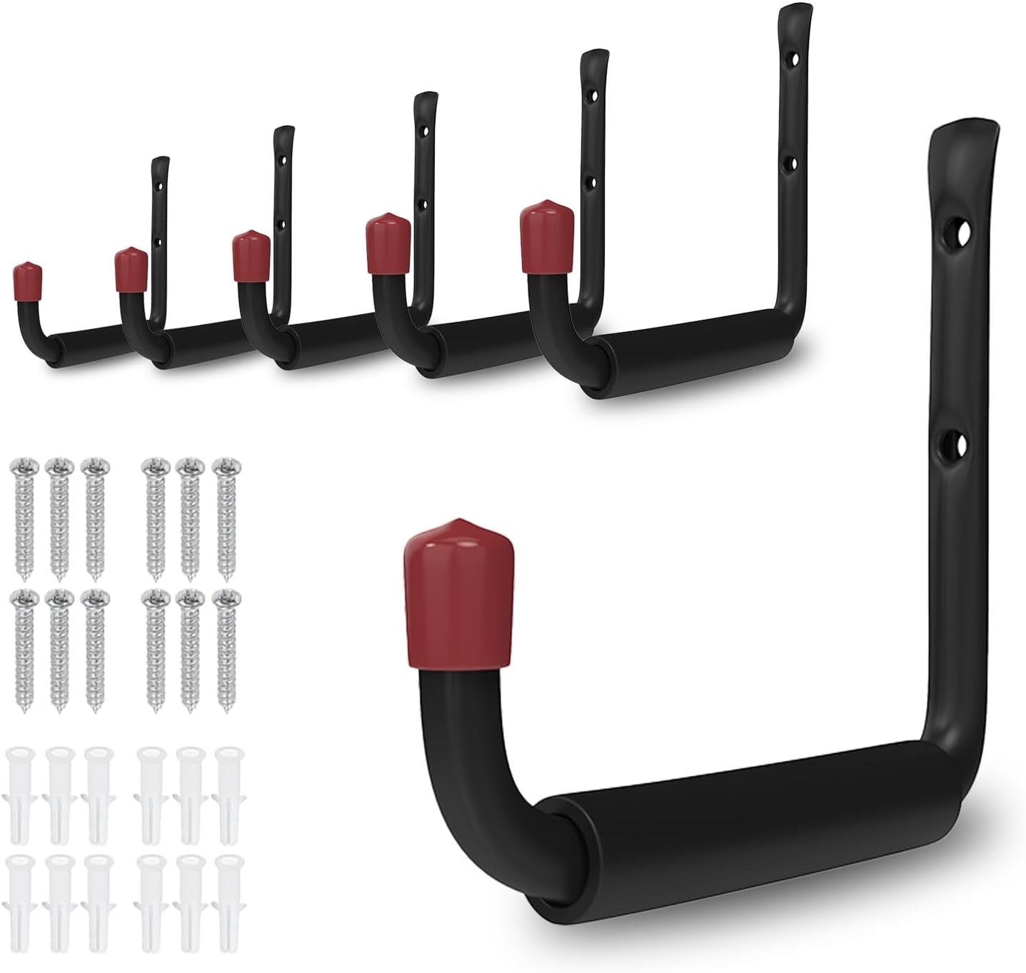 6 Pack Garage Hooks Heavy Duty with EVA Pads and Rubber End Caps, 8.07inch Steel Kayak Storage Hooks for Hanging Bikes, Ladders, Folding Chairs and Garden Tools