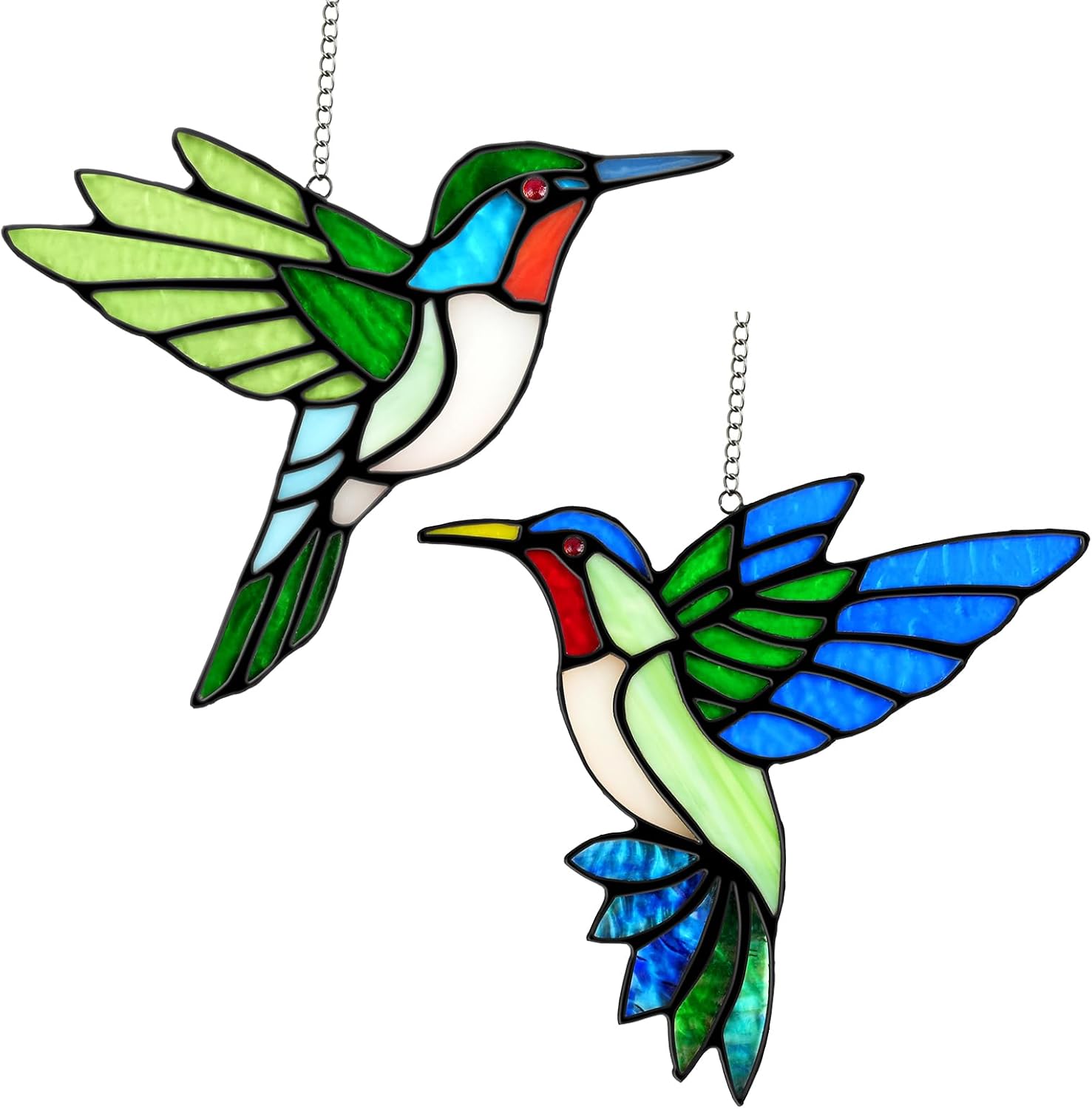 2 Packs Hummingbird Stained Glass Window Hanging Suncatchers - 6 Inch 