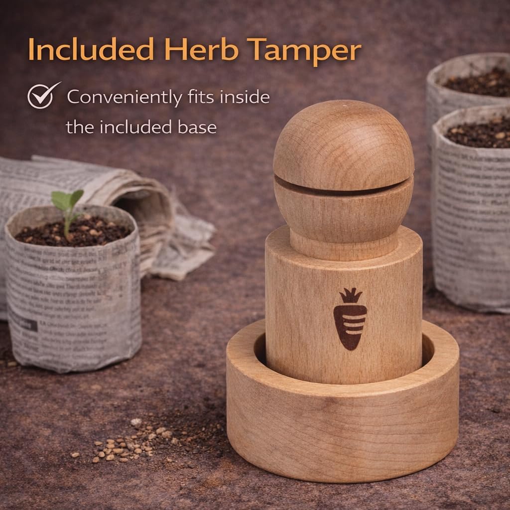 Carrot Design Newspaper Pot Maker – Wooden Seed Starter Tool for DIY Biodegradable Paper Pots – Mold for Seedlings & Gardening - 2 Inch