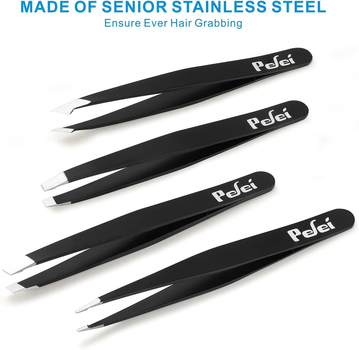 Pefei Tweezers Set - Professional Stainless Steel Tweezers for Eyebrow