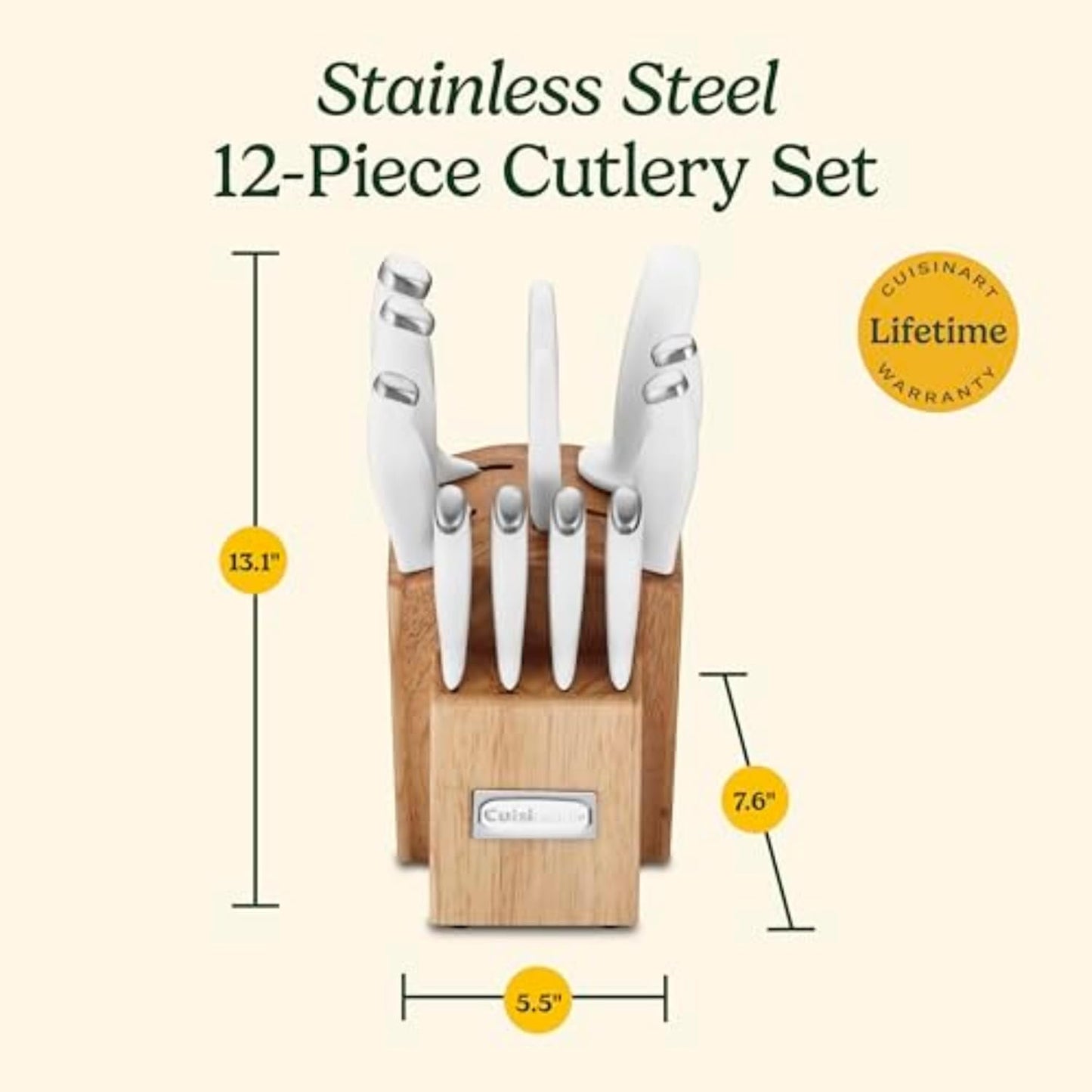 Cuisinart Block Knife Set, 12pc Cutlery Knife Set with Steel Blades fo