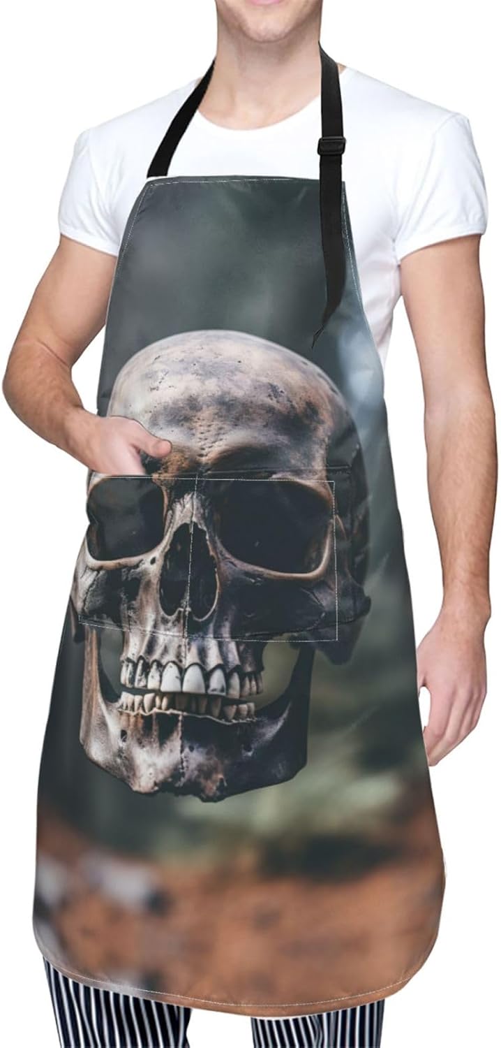 Halloween Skull print Waterproof apron with pocket adjustable cooking apron for adult kitchen bibs to bake