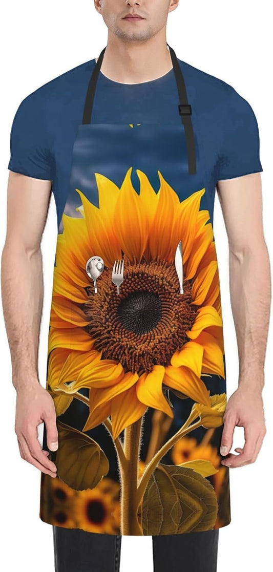 Beautiful sunflower 2 print Waterproof chef's apron with pocket apron for kitchen cooking baking barbecue and gardening