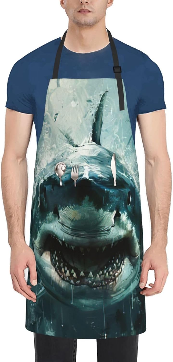 Shark cum print Waterproof chef's apron with pocket apron for kitchen cooking baking barbecue and gardening