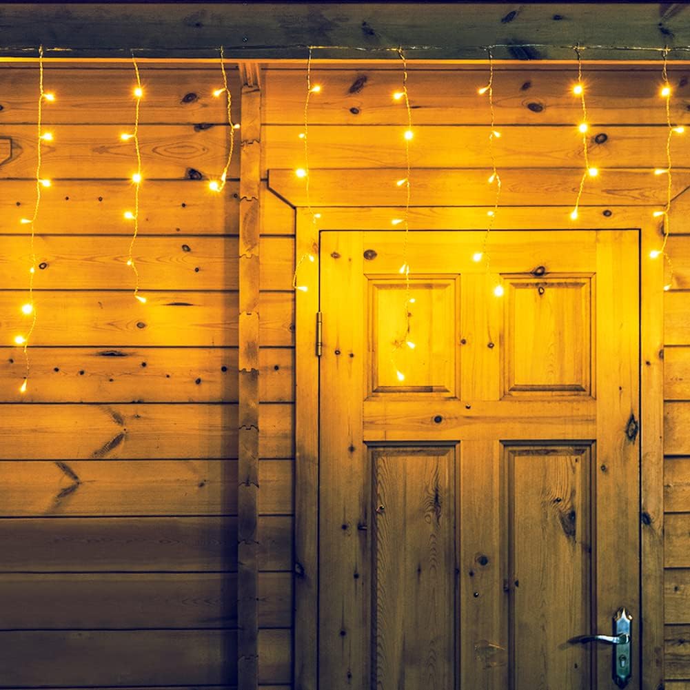 300L LED Icicle Lights, Warm White Window Curtain Lights,8 Modes with 