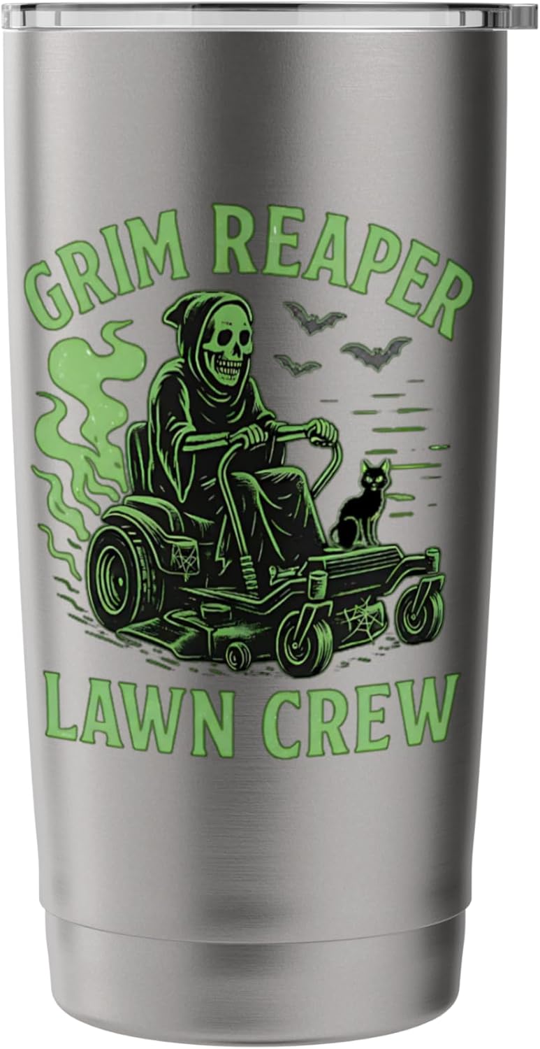 Grim Reaper Riding Lawn Mower Halloween Lawn Care Stainless Steel Insulated Tumbler
