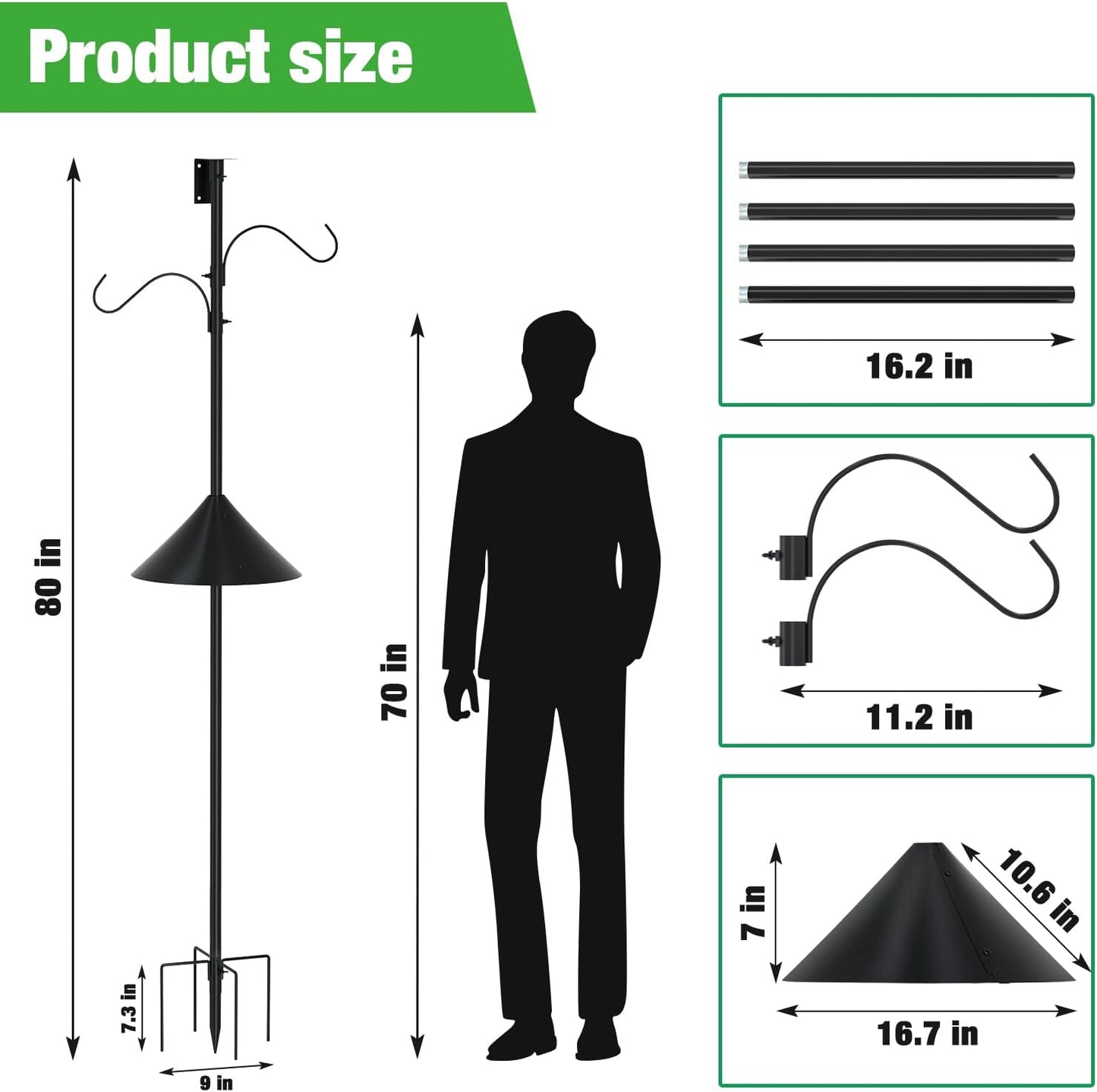 ERYTLLY Bird House Pole 80 Inch Bird Feeder Pole with Squirrel Baffle 