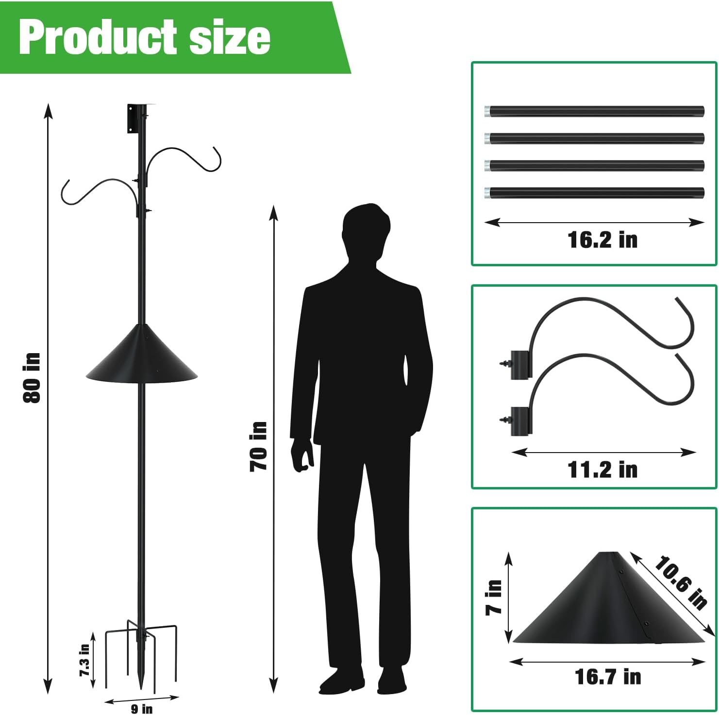 ERYTLLY Bird House Pole 80 Inch Bird Feeder Pole with Squirrel Baffle 