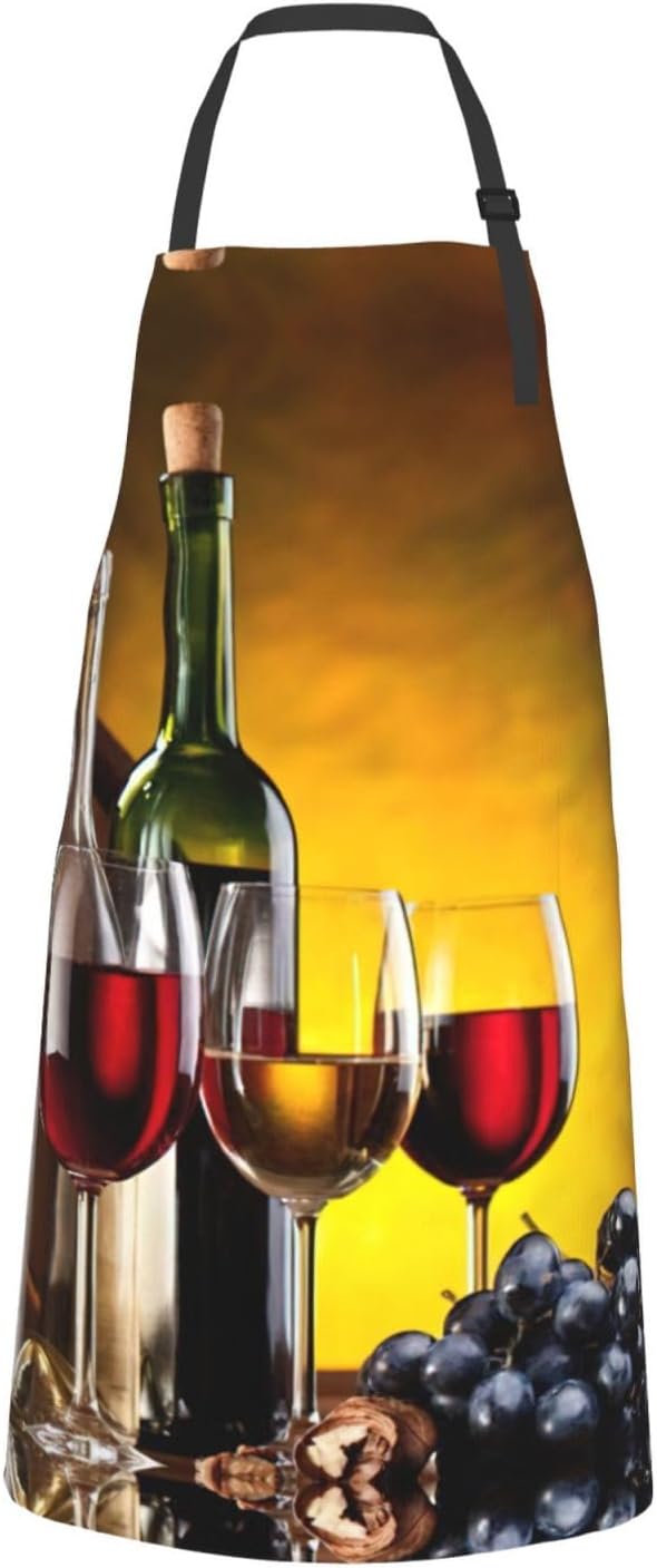 Grapes Wine Bottles and Drink Print 28 x 33in Waterproof Apron with Pockets Fashionable Versatile Smock for Baking