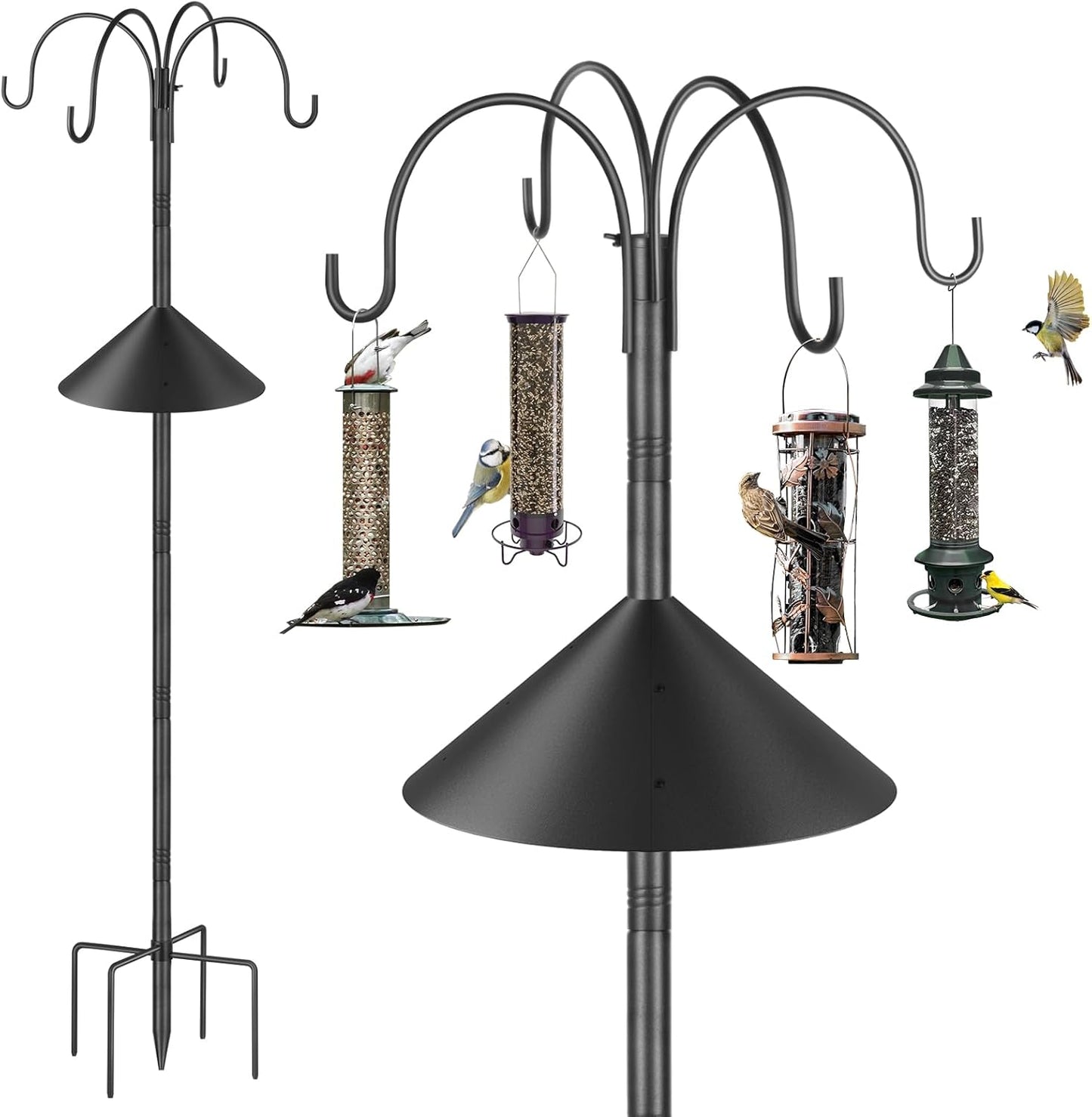 Bird Feeder Pole Stand Squirrel Proof for Outdoors Heavy Duty Shepherds Hook for Bird Feeder with Baffle, 88in Tall Double Garden Hooks for Hanging Plant Light, 1 Pack