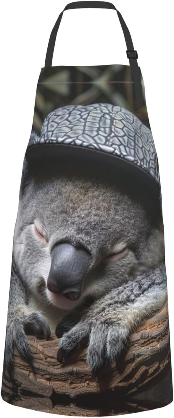 sleeping koala cap print Waterproof chef's apron with pocket apron for kitchen cooking baking barbecue and gardening