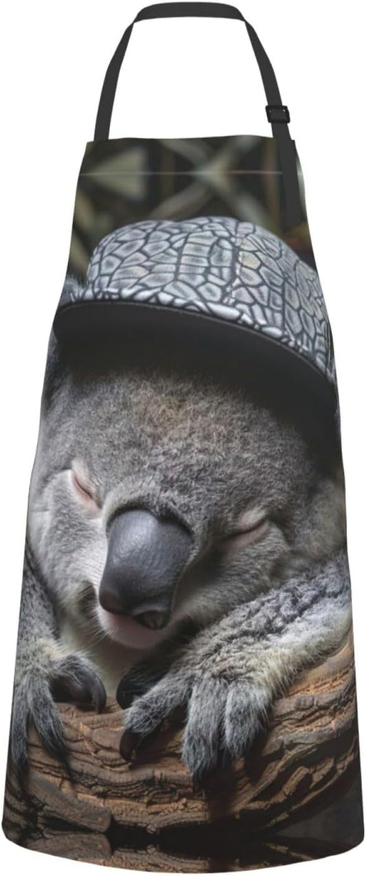 sleeping koala cap print Waterproof chef's apron with pocket apron for kitchen cooking baking barbecue and gardening