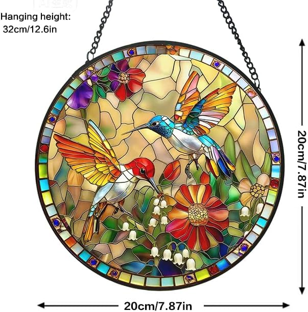 Stained Glass Window Hanging, Hummingbird Gifts Sun Catcher, Sun Catchers Indoor Window, Colorful Glass Panel,Suncatcher Room Decor,Gifts for Grandma Mom Wife,Aunt Birthday Gifts for Women 7.8in