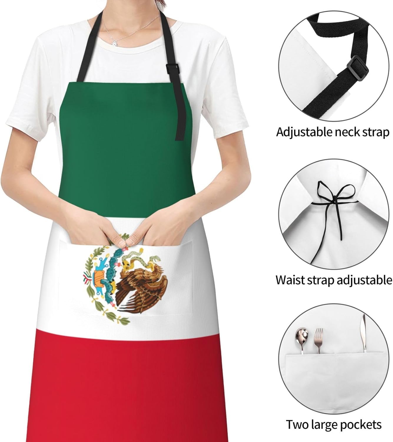 Flag of Mexico Print Laundry apron 28x33 In Waterproof Kitchen Apron with Pockets for Cooking Baking