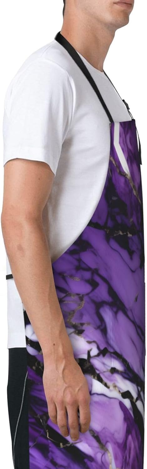 marble purple print Waterproof apron with pocket adjustable cooking apron for adult kitchen bibs to bake
